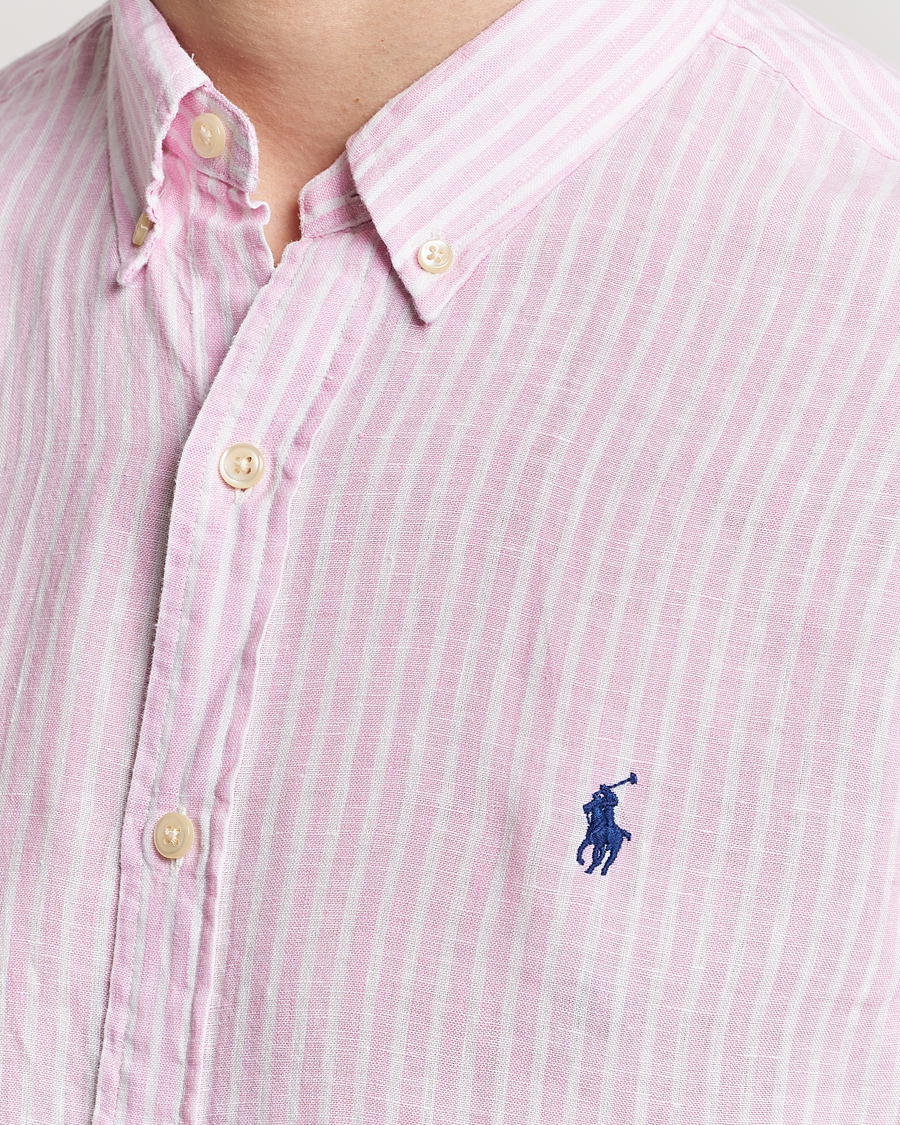 Homme | Chemises | Polo Ralph Lauren | Slim Fit Striped Button Down Linen Shirt Pink/White