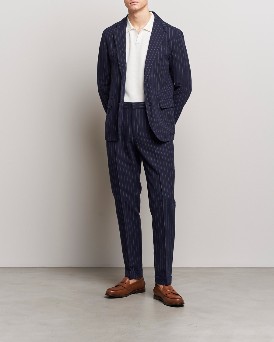 Homme | Pantalons | Polo Ralph Lauren | Linen Pinstripe Trousers Navy/Cream