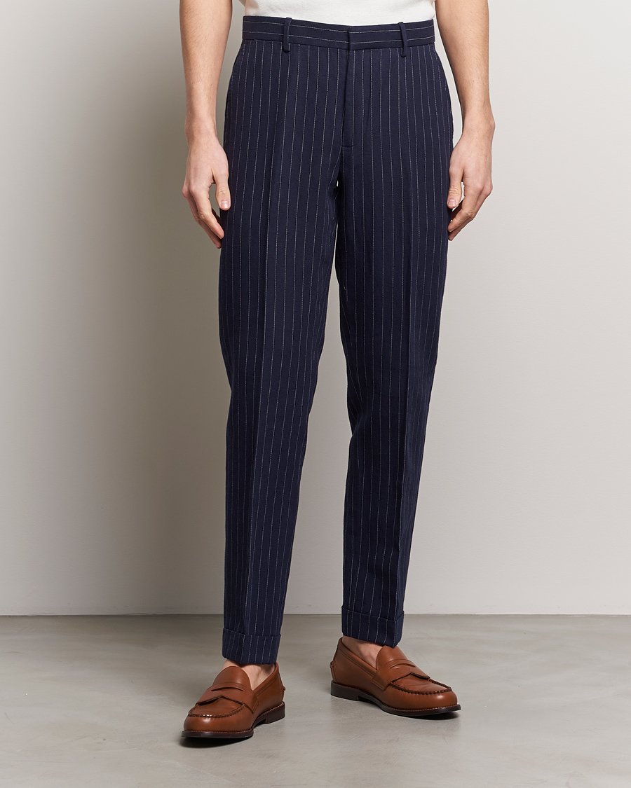 Homme | Pantalons | Polo Ralph Lauren | Linen Pinstripe Trousers Navy/Cream