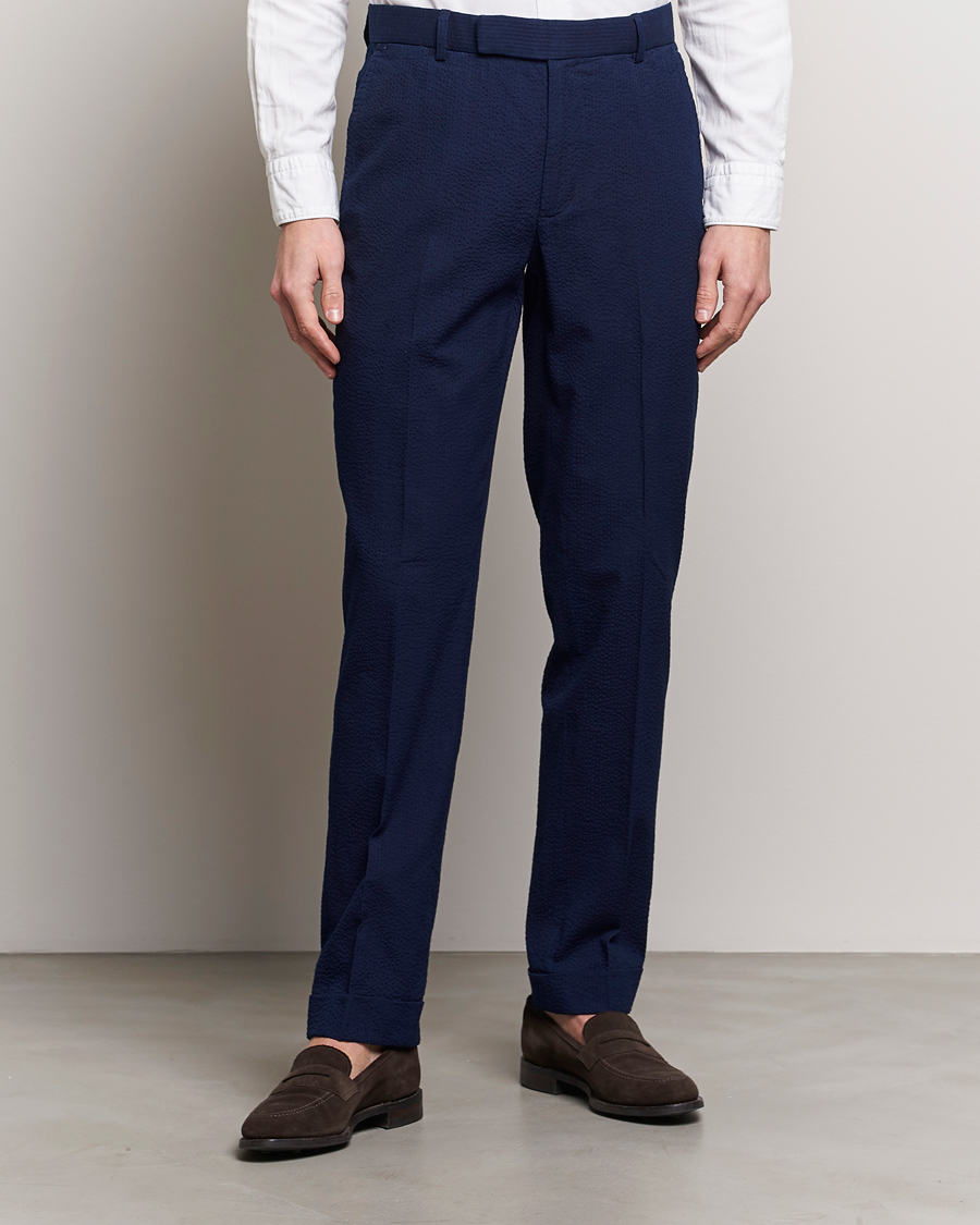 Homme | Pantalons Habillés | Polo Ralph Lauren | Pleated Seersucker Trousers Indigo