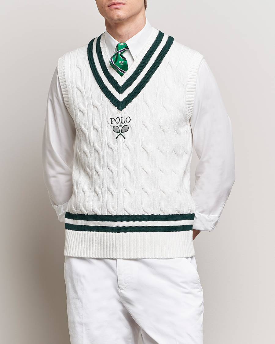 Homme | Pulls Et Tricots | Polo Ralph Lauren | Wimbledon Cricket Vest White/Moss Agate