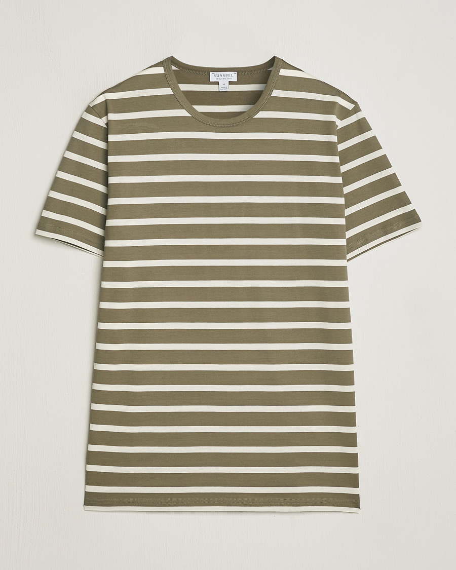 Homme | T-shirts | Sunspel | Striped Crew Neck Cotton Tee Khaki