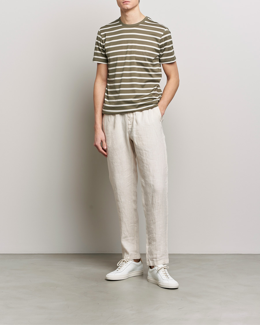 Homme | T-shirts | Sunspel | Striped Crew Neck Cotton Tee Khaki