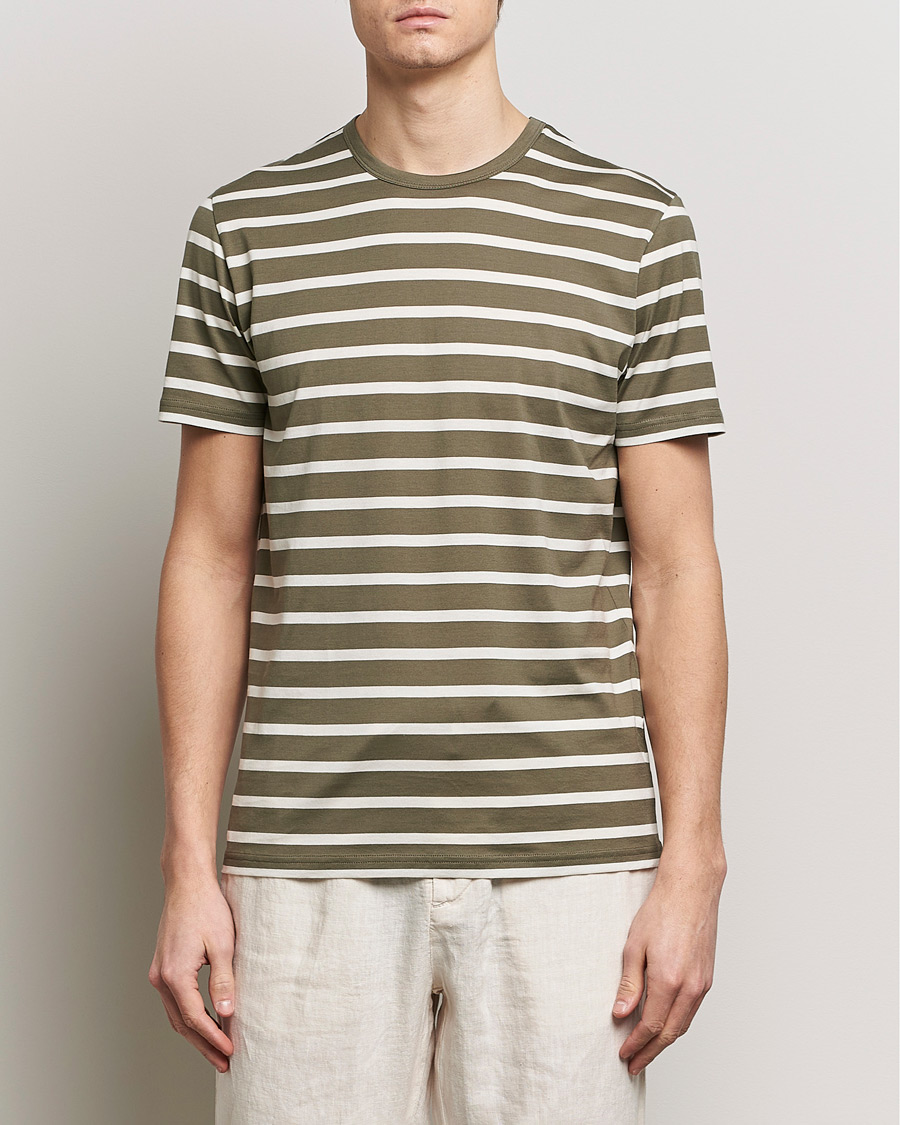 Homme | T-shirts À Manches Courtes | Sunspel | Striped Crew Neck Cotton Tee Khaki