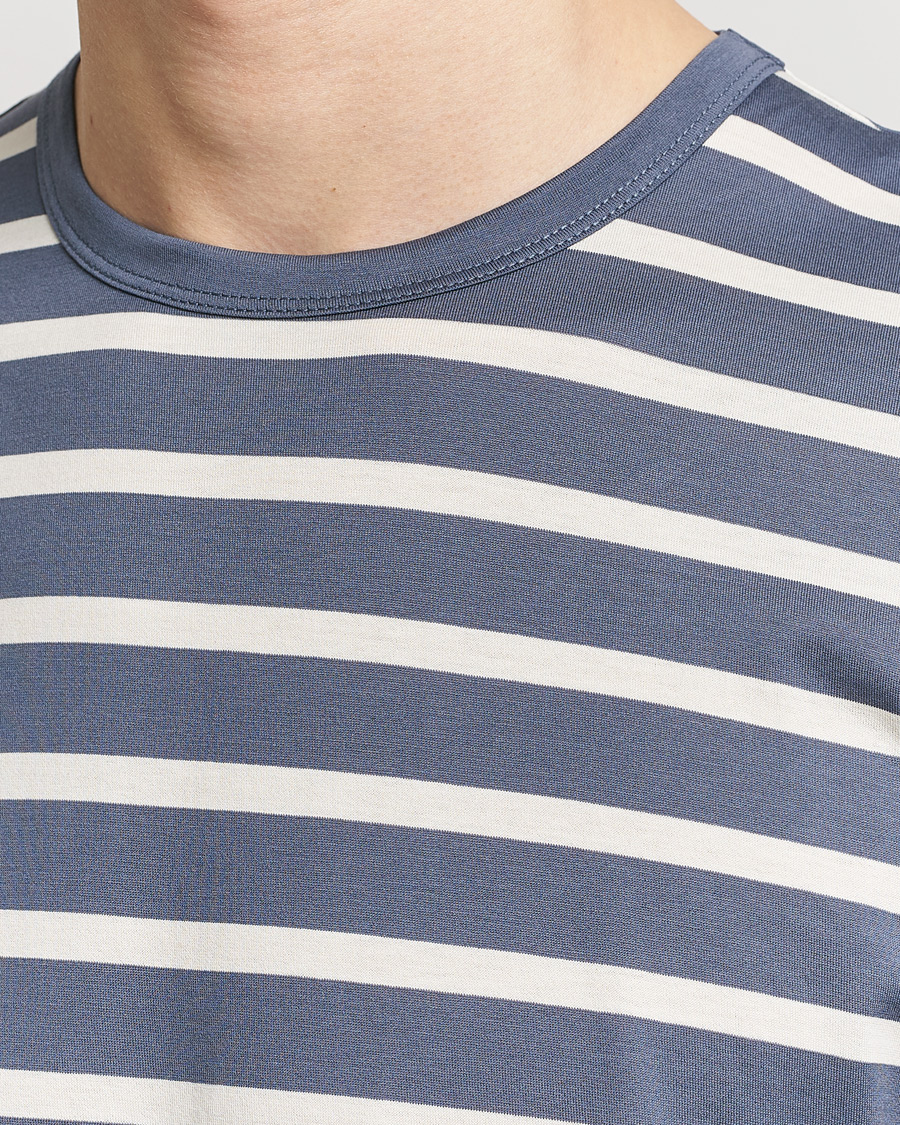Homme | T-shirts | Sunspel | Striped Crew Neck Cotton Tee Slate Blue