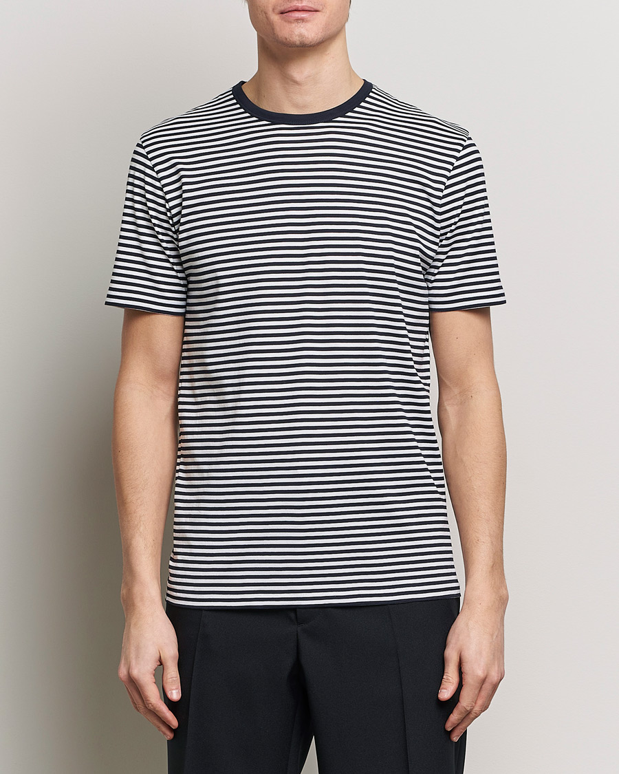 Homme | T-shirts À Manches Courtes | Sunspel | Striped Crew Neck Cotton Tee White/Navy
