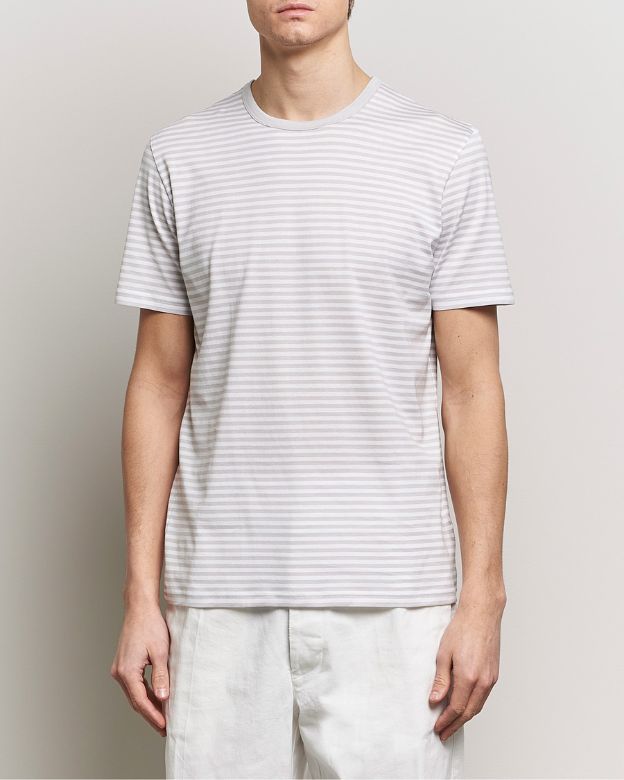 Homme | T-shirts À Manches Courtes | Sunspel | Striped Crew Neck Cotton Tee Smoke/White