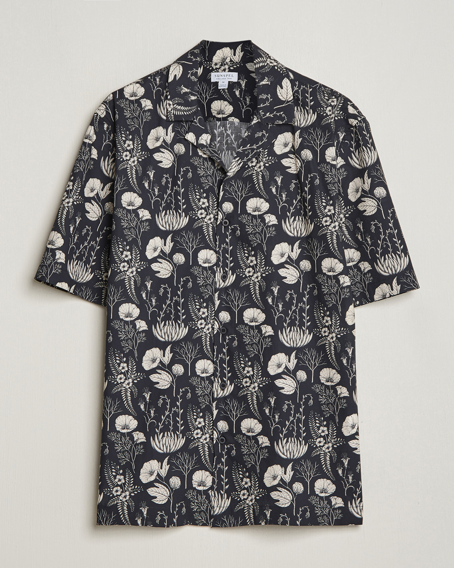 Homme | Chemises | Sunspel | Katie Scott Short Sleeve Printed Resort Shirt Black