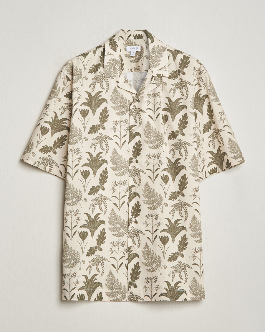 Homme | Chemises | Sunspel | Katie Scott Short Sleeve Printed Resort Shirt Ecru
