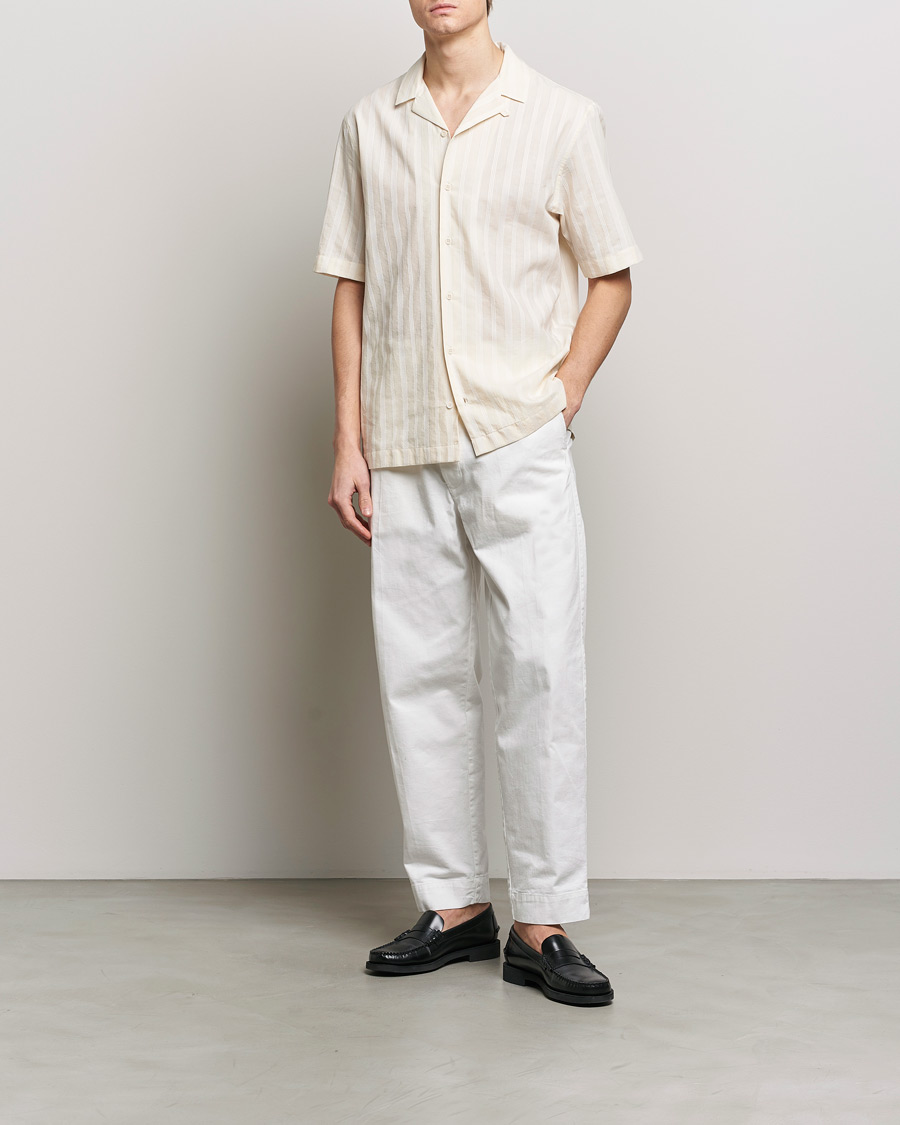 Homme | Chemises | Sunspel | Embroidered Striped Short Sleeve Shirt Ecru
