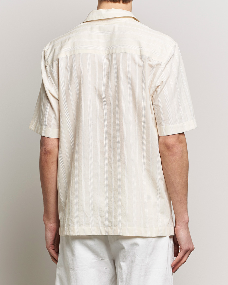 Homme | Chemises | Sunspel | Embroidered Striped Short Sleeve Shirt Ecru