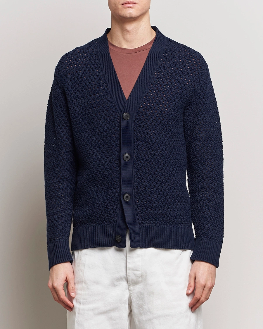 Homme | Best of British | Sunspel | Chunky Knit Cotton Cardigan Navy