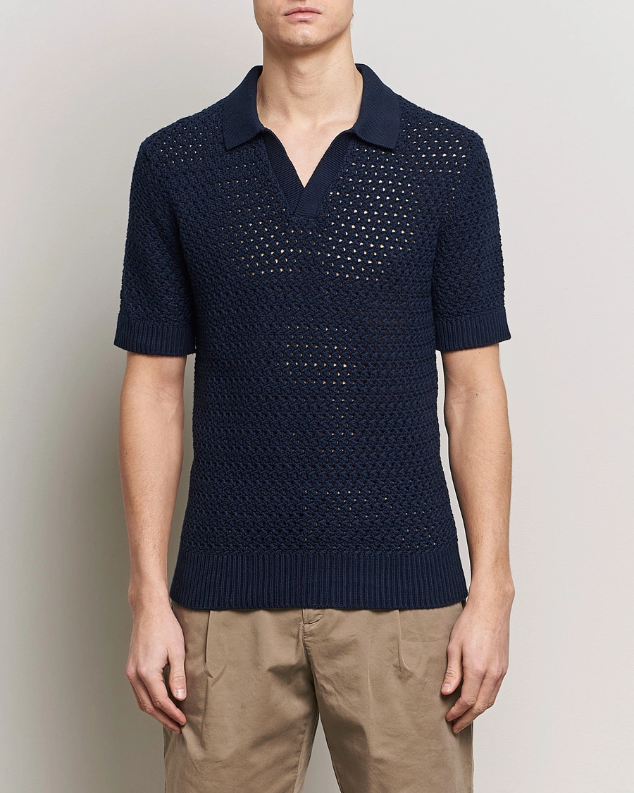 Homme | Best of British | Sunspel | Chunky Knit Polo Navy