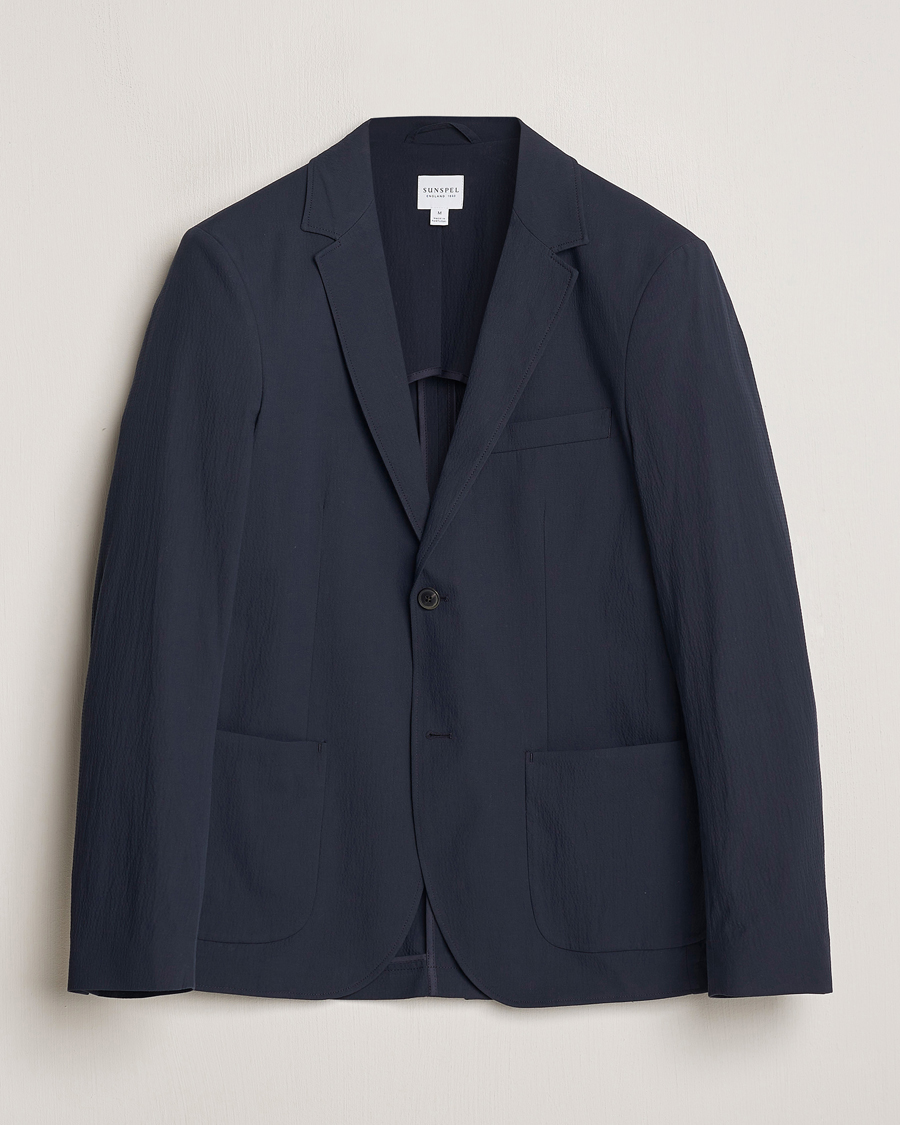 Homme | Blazers | Sunspel | Unconstructed Seersucker Blazer Navy