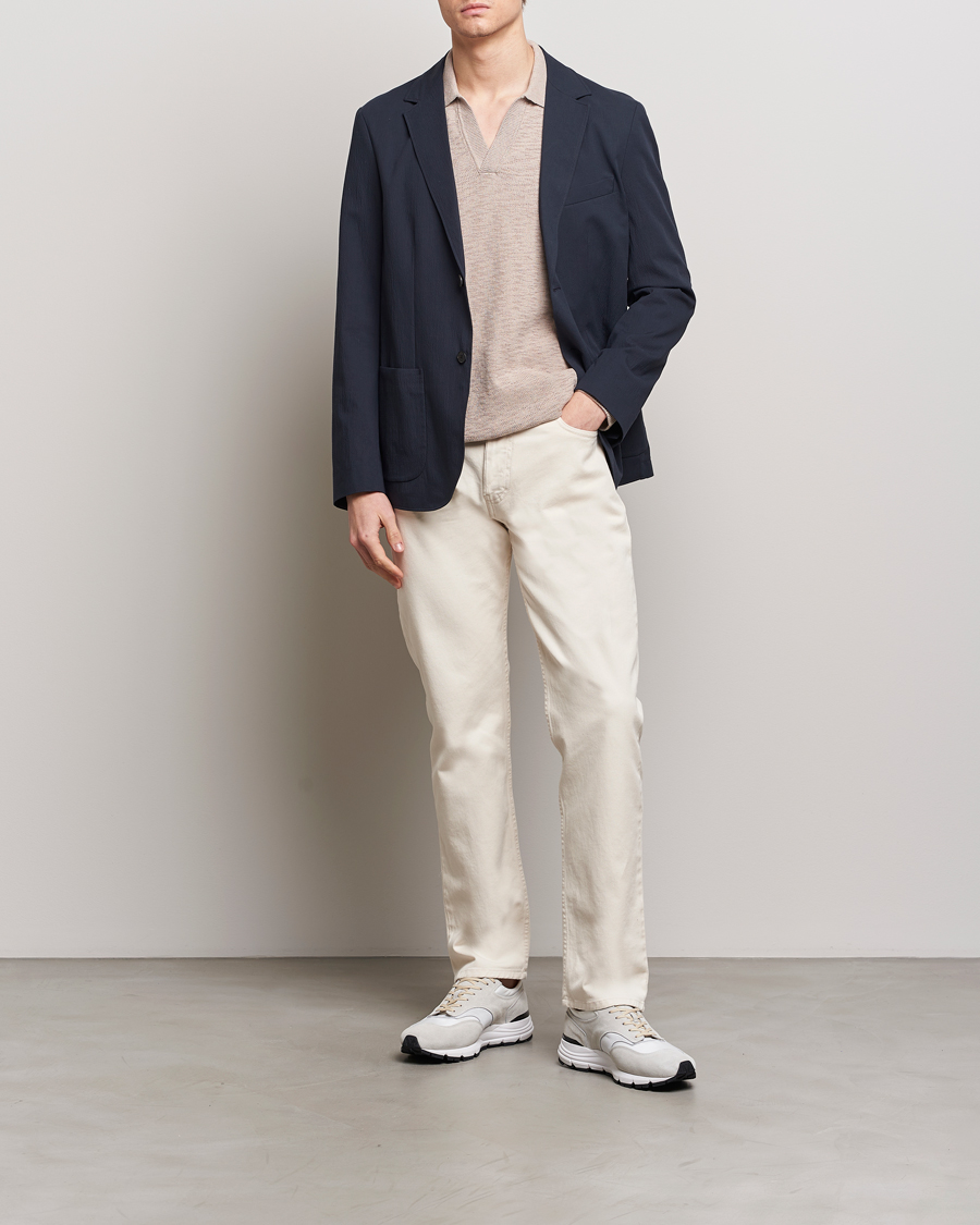 Homme | Blazers | Sunspel | Unconstructed Seersucker Blazer Navy