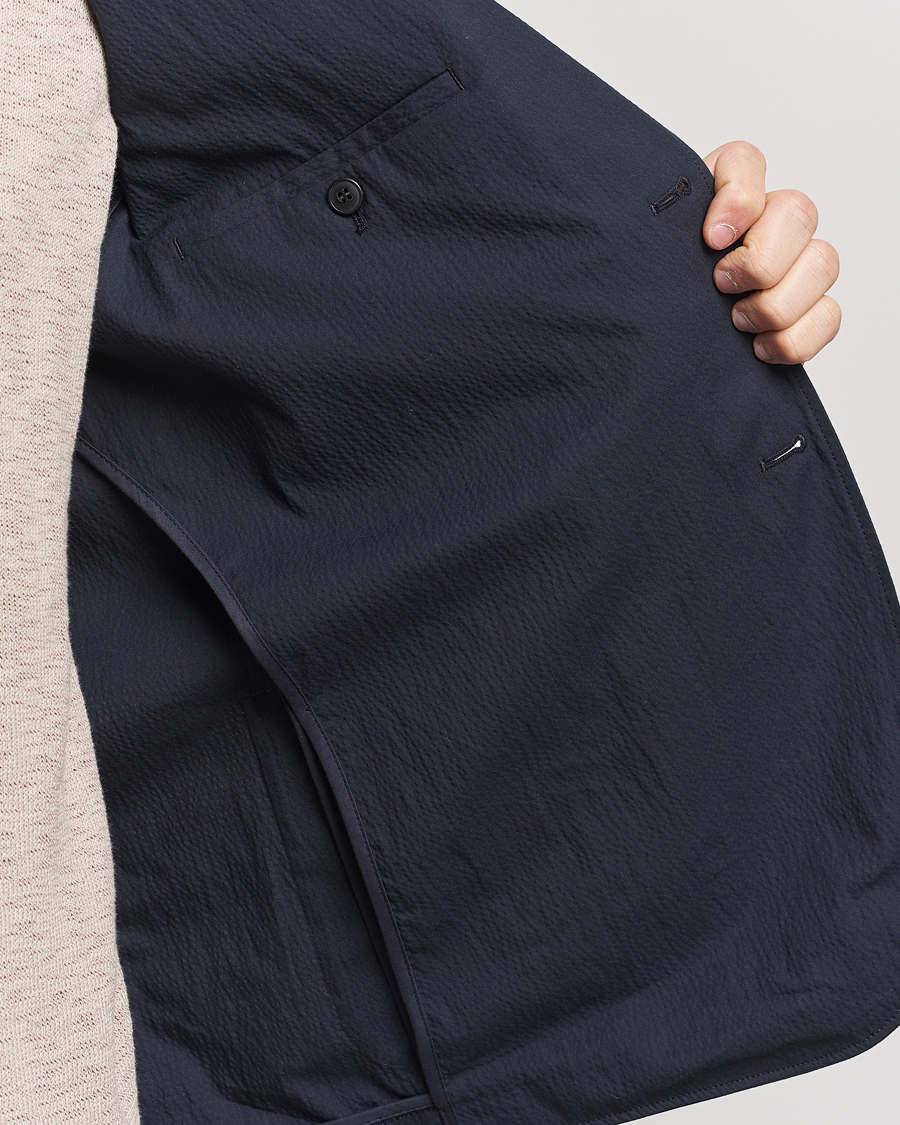 Homme | Blazers | Sunspel | Unconstructed Seersucker Blazer Navy