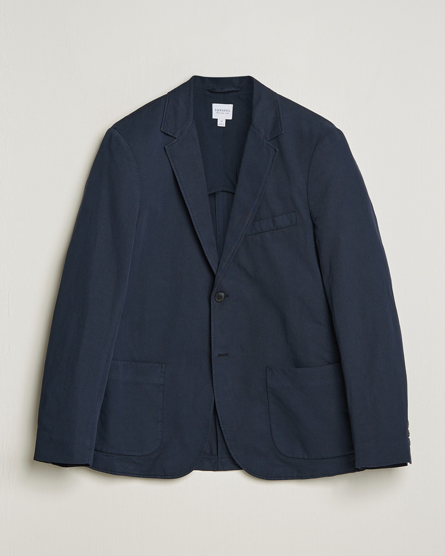 Homme | Blazers | Sunspel | Unconstructed Cotton/Linen Blazer Navy