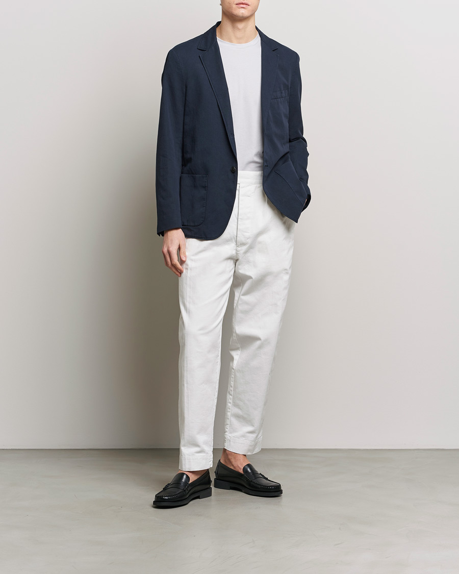 Homme | Blazers | Sunspel | Unconstructed Cotton/Linen Blazer Navy
