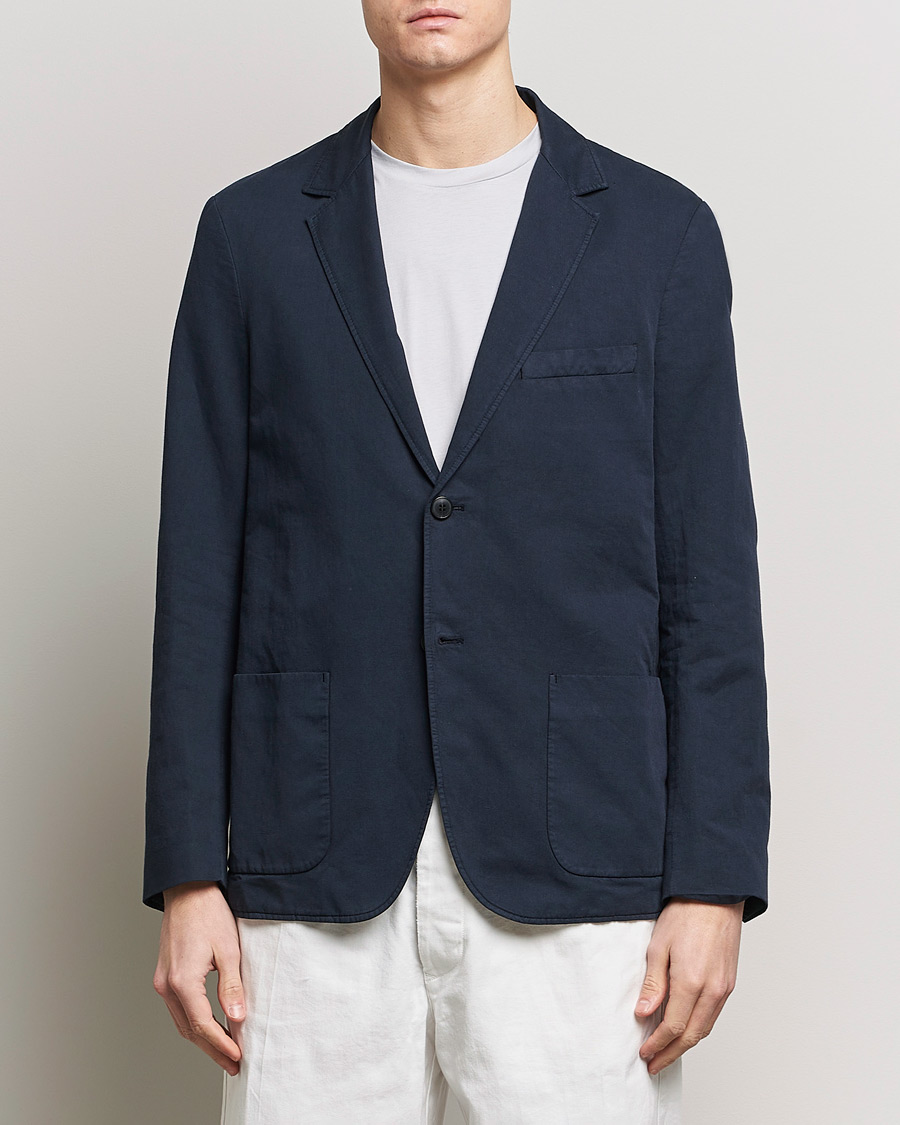 Homme | Blazers En Coton | Sunspel | Unconstructed Cotton/Linen Blazer Navy
