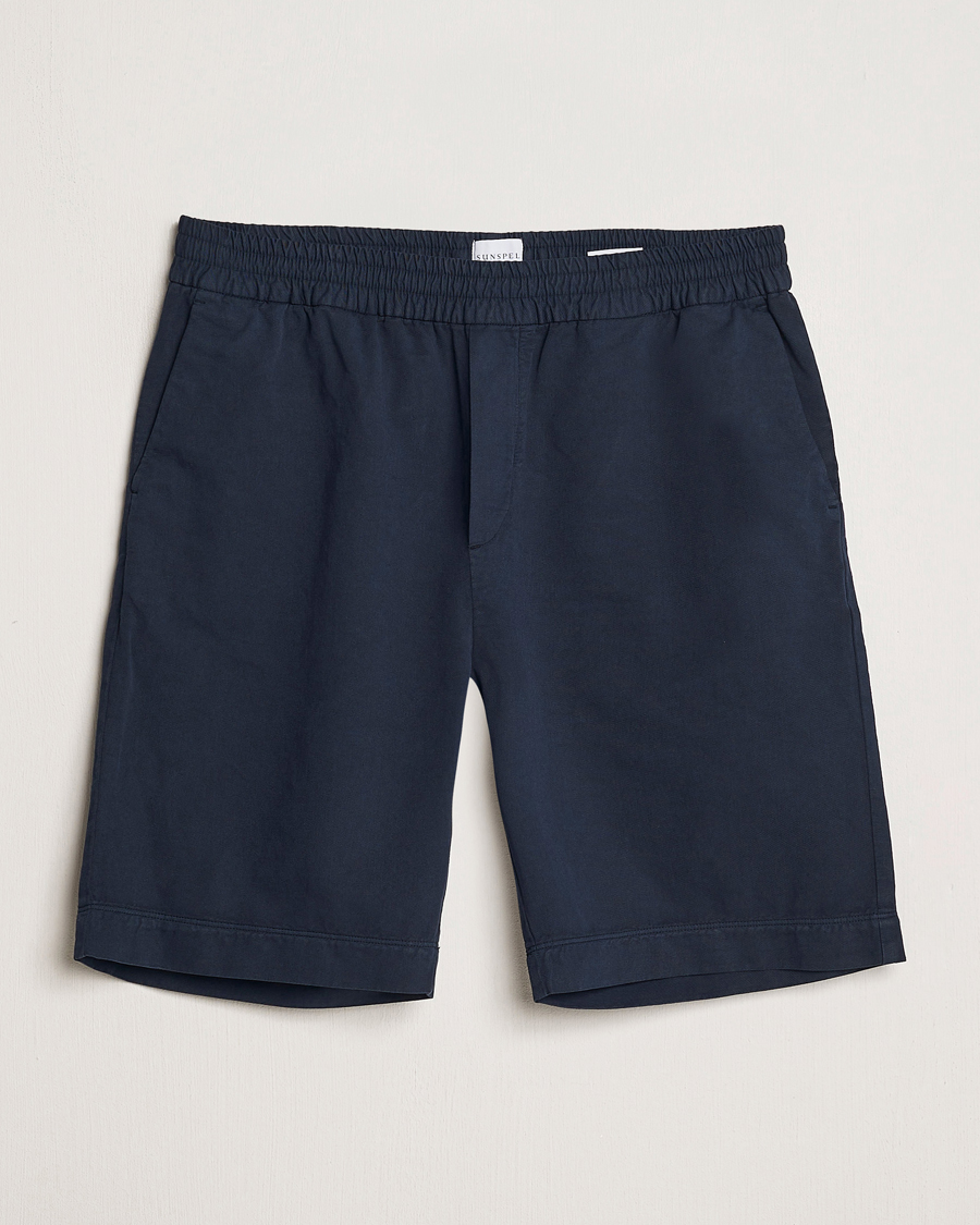 Homme | Shorts | Sunspel | Cotton/Linen Drawstring Shorts Navy