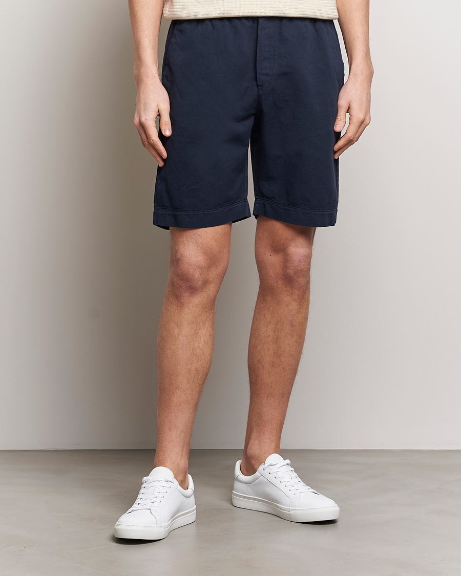 Homme | Sections | Sunspel | Cotton/Linen Drawstring Shorts Navy