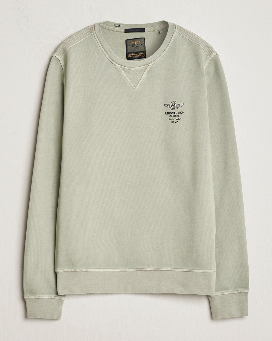 Homme | Pulls Et Tricots | Aeronautica Militare | Washed Crew Neck Sweatshirt Sage Green