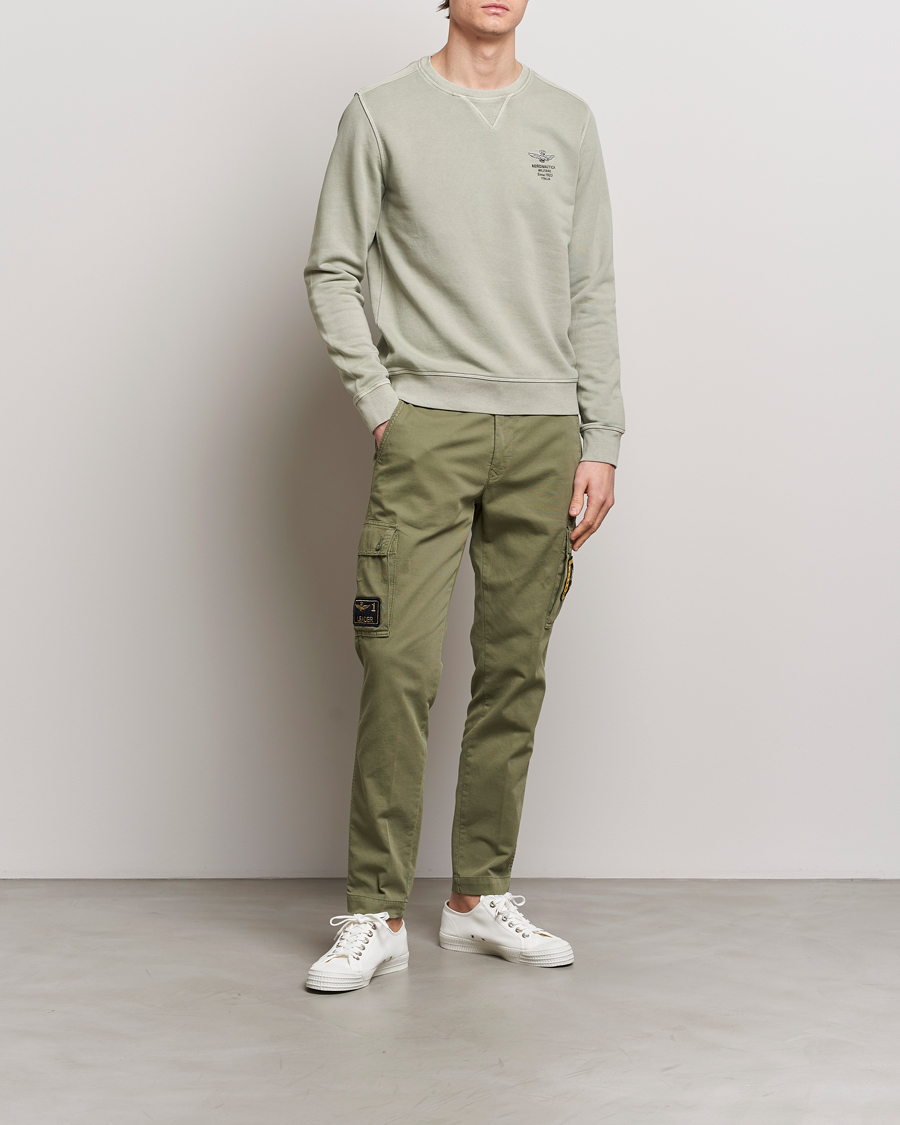 Homme | Pulls Et Tricots | Aeronautica Militare | Washed Crew Neck Sweatshirt Sage Green