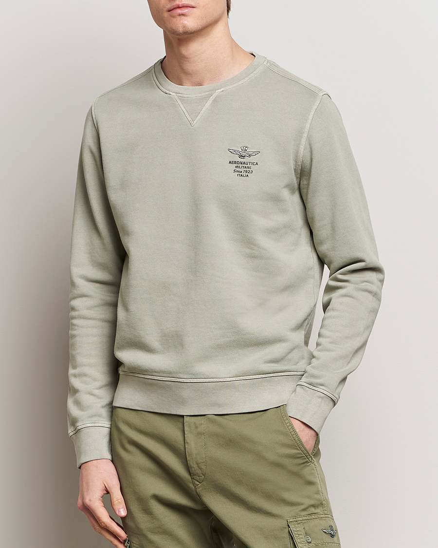 Homme | Pulls Et Tricots | Aeronautica Militare | Washed Crew Neck Sweatshirt Sage Green