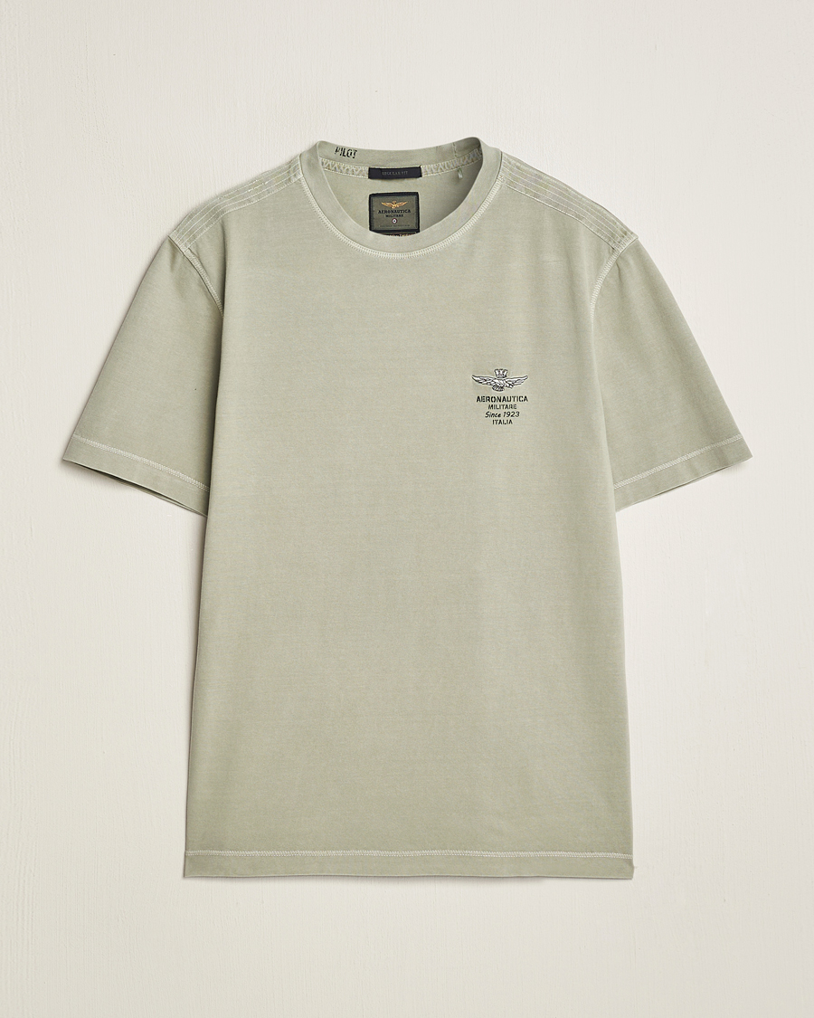 Homme | T-shirts | Aeronautica Militare | Washed Crew Neck T-Shirt Sage Green