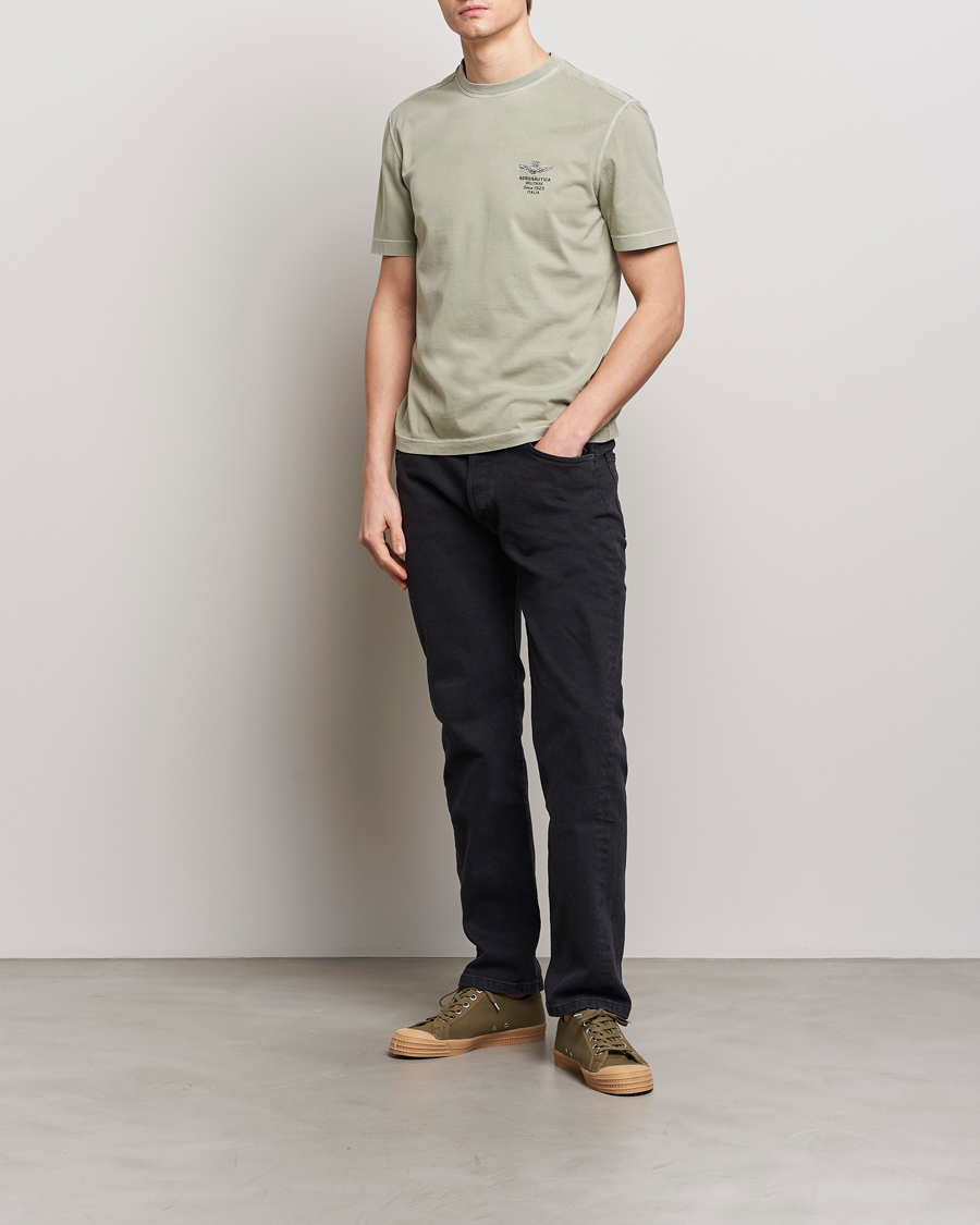 Homme | T-shirts | Aeronautica Militare | Washed Crew Neck T-Shirt Sage Green