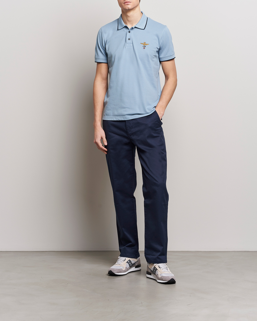 Homme | Polos | Aeronautica Militare | Garment Dyed Cotton Polo Glacier Blue