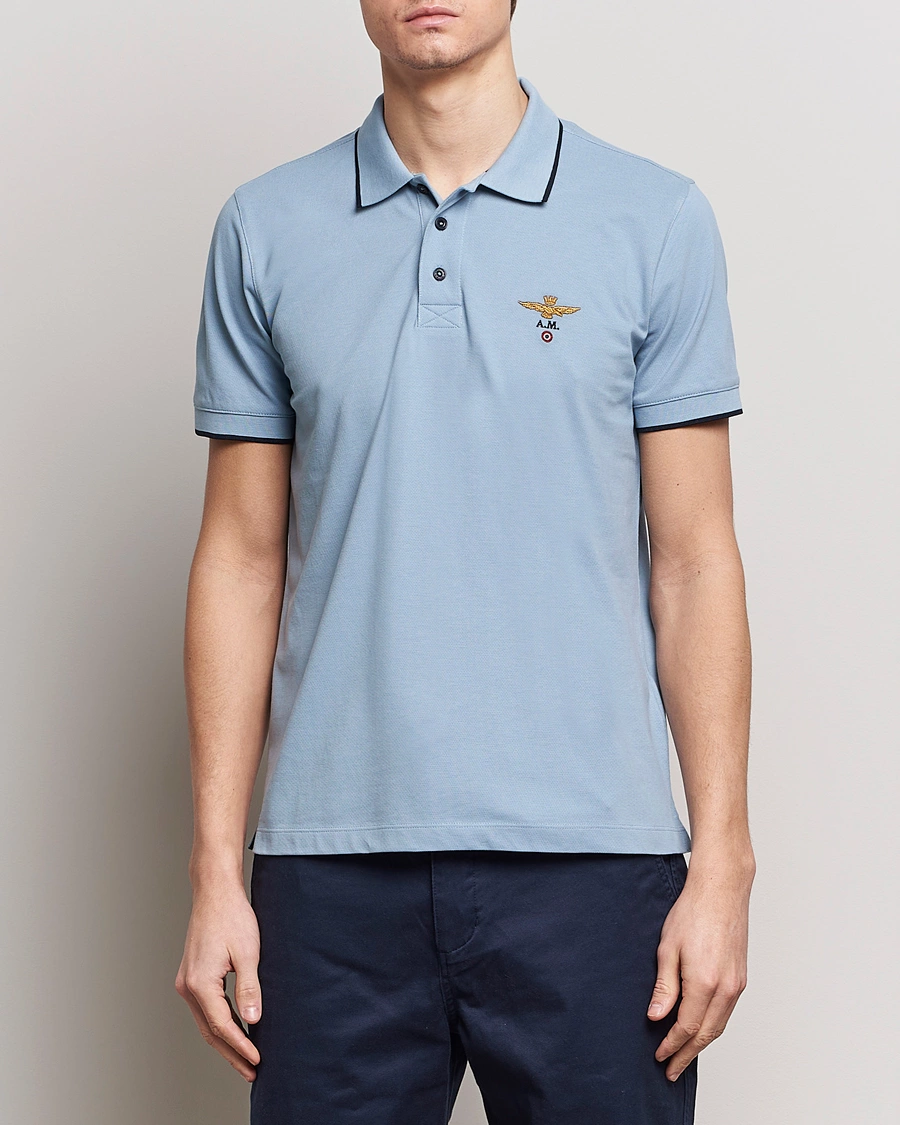 Homme | Polos | Aeronautica Militare | Garment Dyed Cotton Polo Glacier Blue