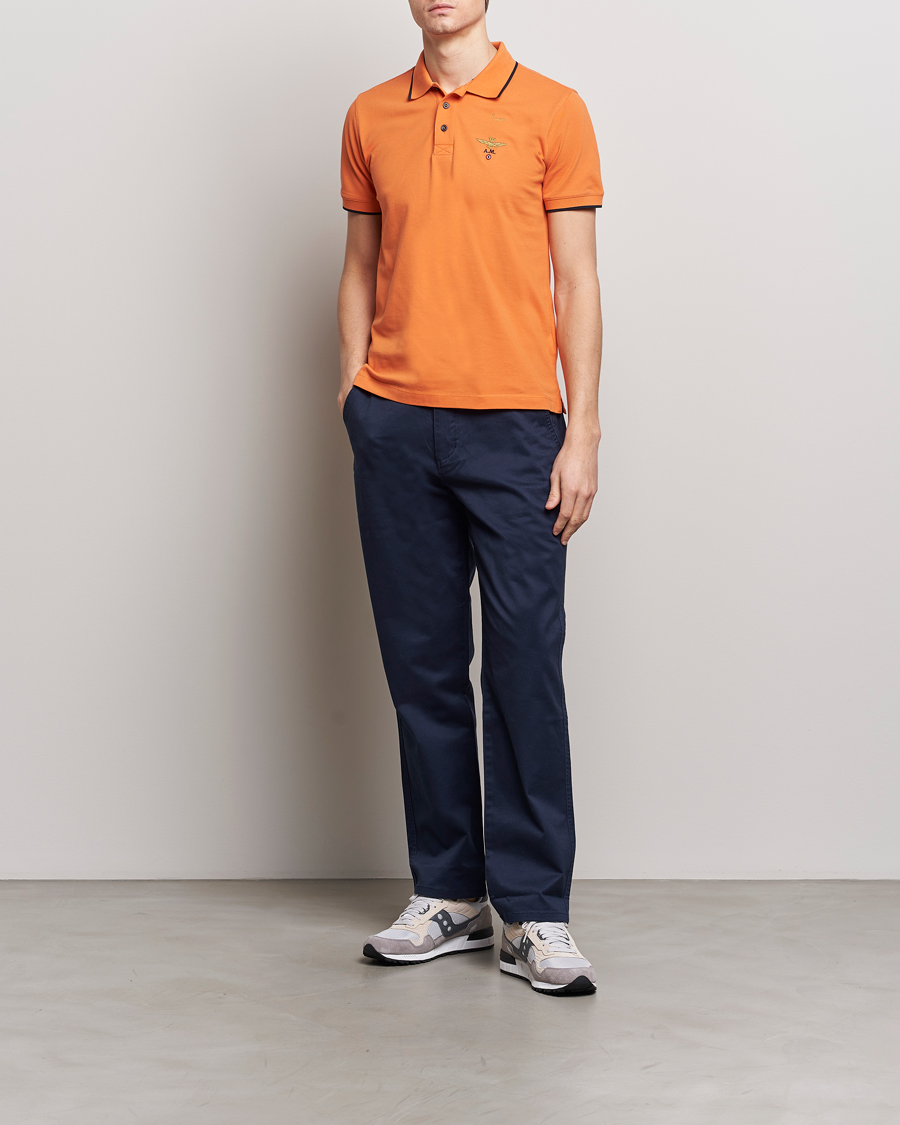Homme | Polos | Aeronautica Militare | Garment Dyed Cotton Polo Carrot Orange