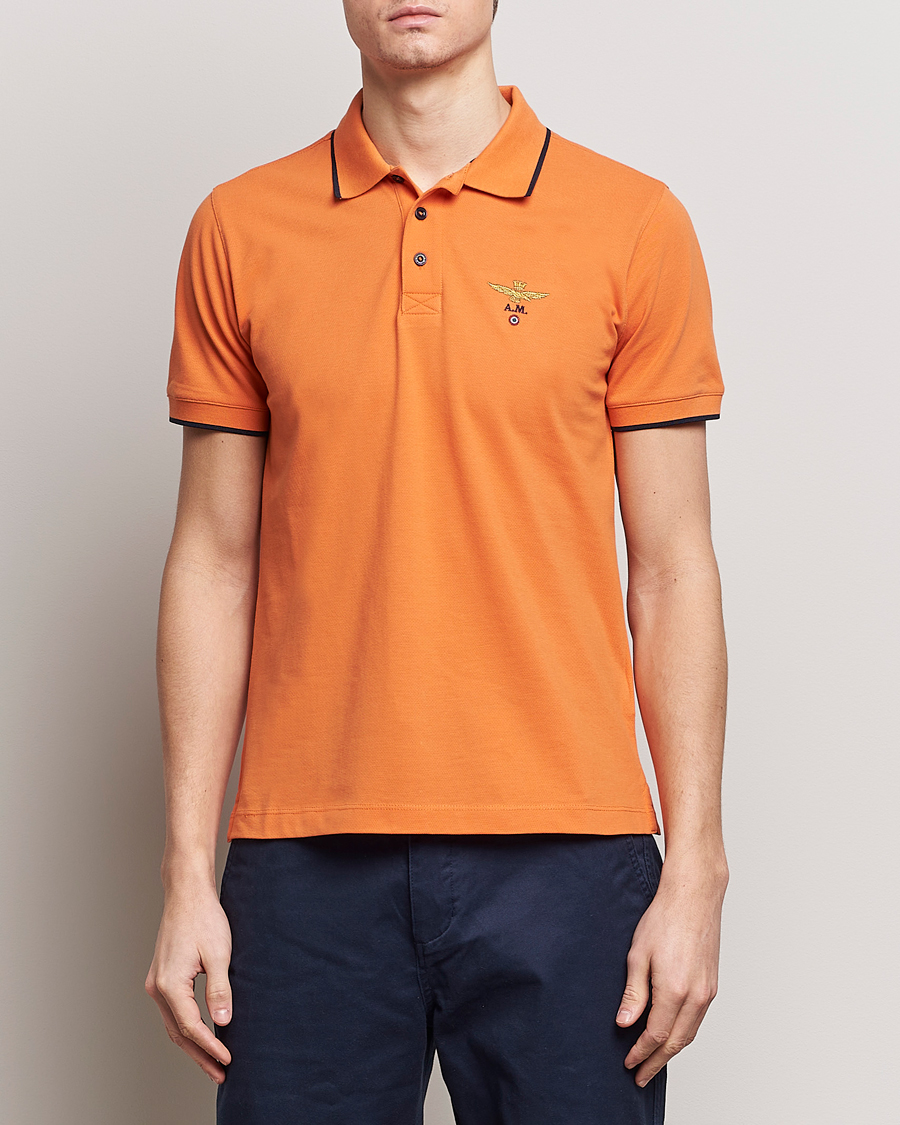 Homme | Polos À Manches Courtes | Aeronautica Militare | Garment Dyed Cotton Polo Carrot Orange