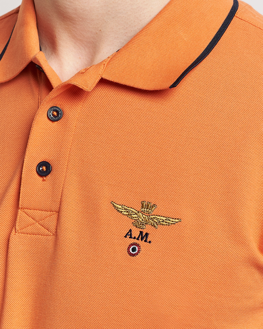 Homme | Polos | Aeronautica Militare | Garment Dyed Cotton Polo Carrot Orange