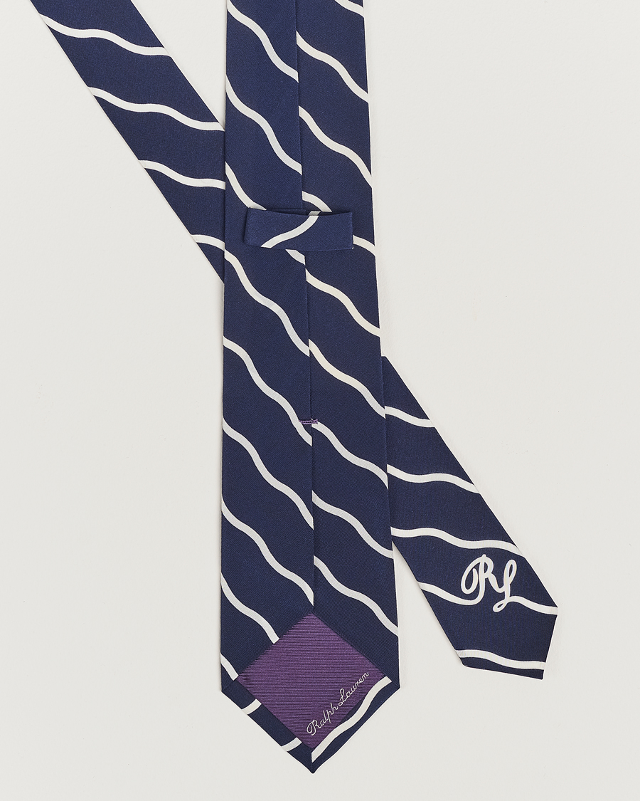 Homme |  | Ralph Lauren Purple Label | Striped Silk Tie Navy/White