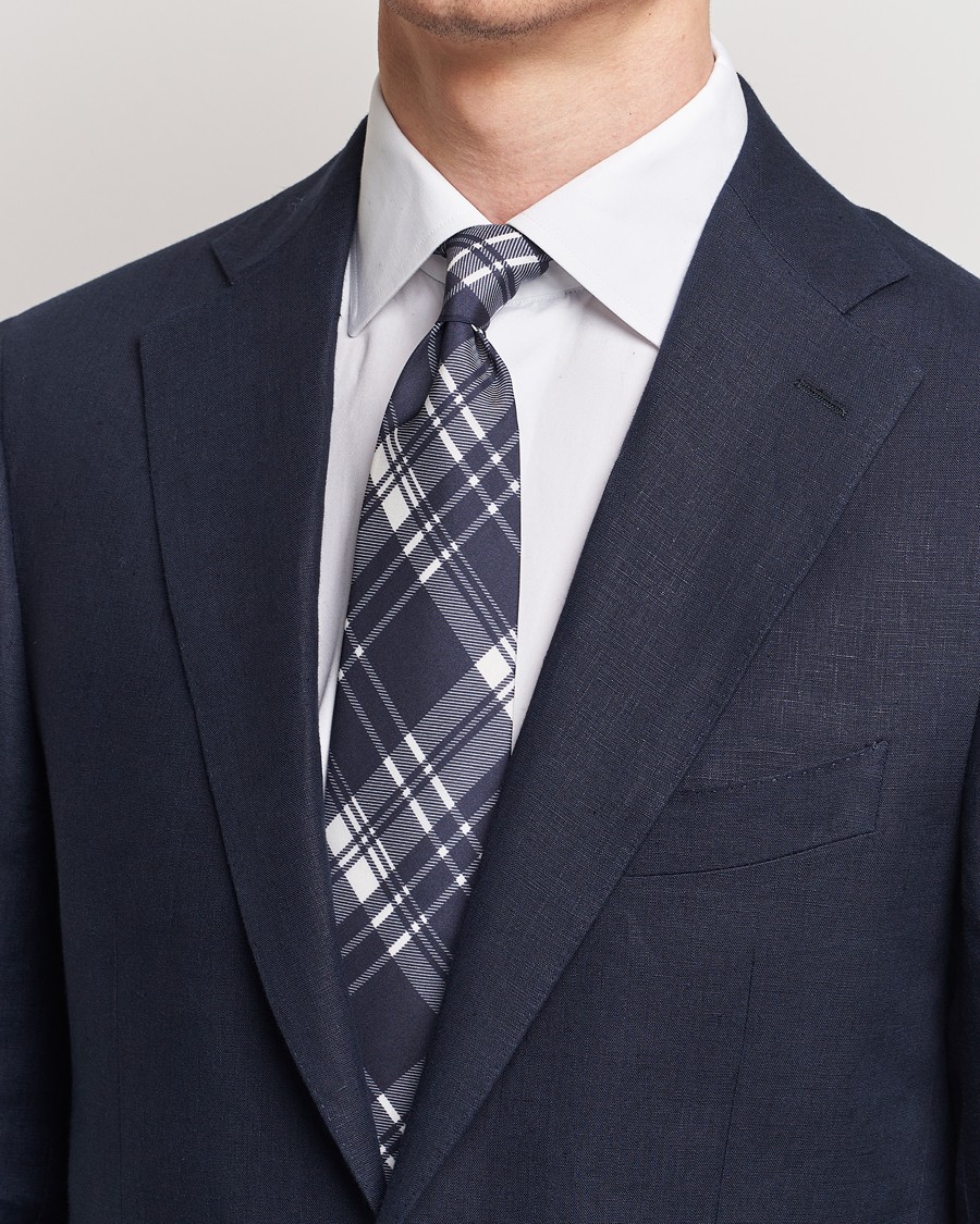 Homme | Cravates | Ralph Lauren Purple Label | Monocolor Plaid Silk Tie Navy