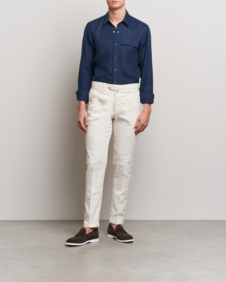 Homme | Chemises | Kiton | Pure Linen Overshirt Dark Blue