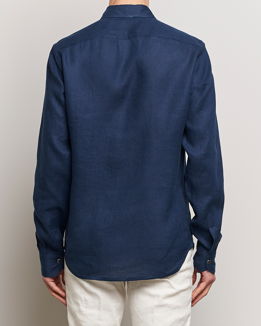 Homme | Chemises | Kiton | Pure Linen Overshirt Dark Blue