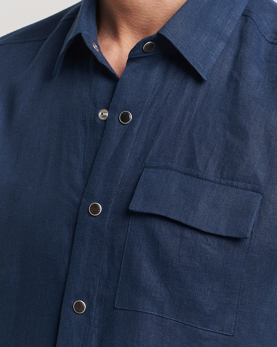 Homme | Chemises | Kiton | Pure Linen Overshirt Dark Blue