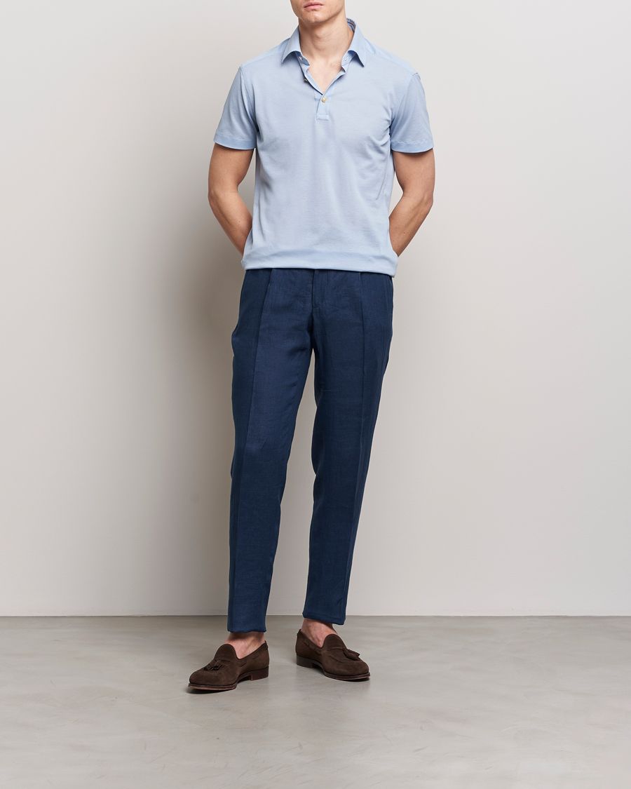 Homme | Pantalons | Kiton | Pure Linen Drawstring Trousers Dark Blue