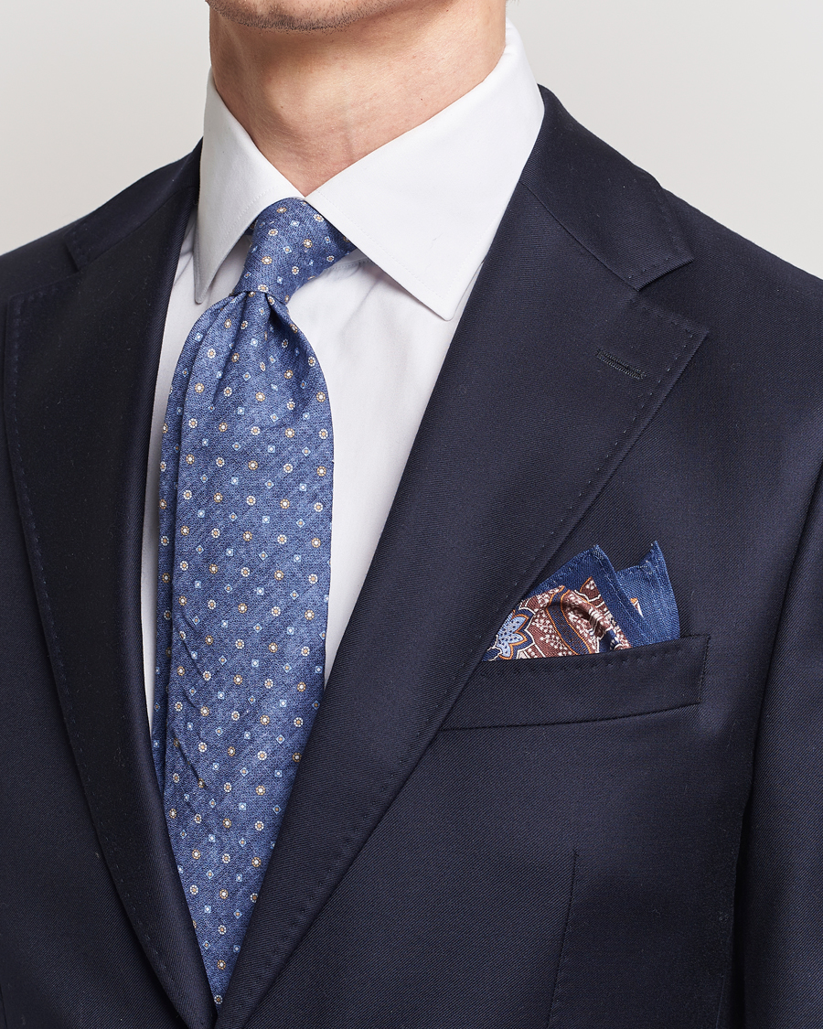 Homme | Sections | Amanda Christensen | Box Set Printed Linen 8cm Tie With Pocket Square Navy