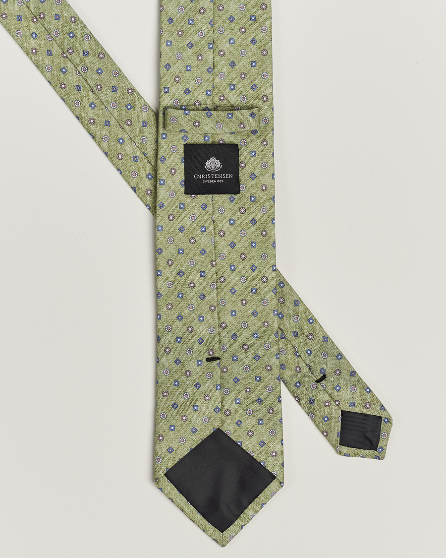 Homme | Amanda Christensen Box Set Printed Linen 8cm Tie With Pocket Square Green | Amanda Christensen | Box Set Printed Linen 8cm Tie With Pocket Square Green