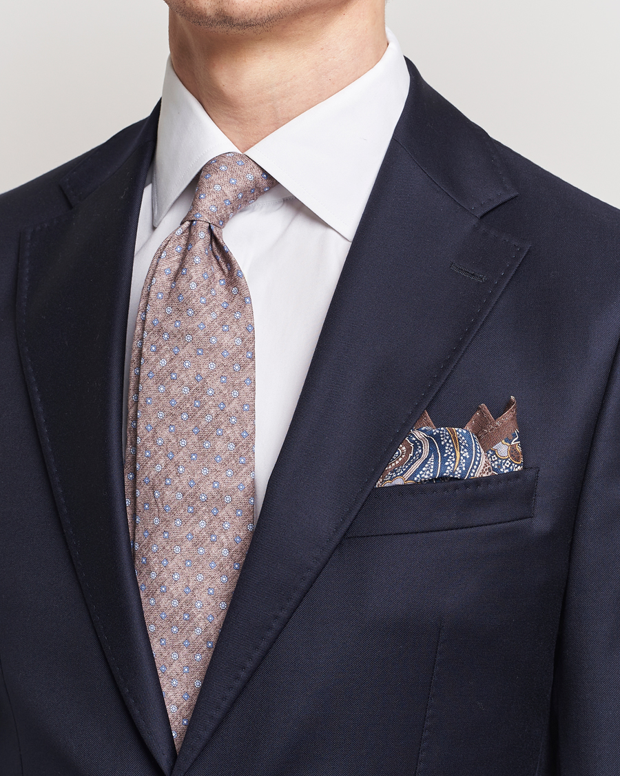 Homme | Sections | Amanda Christensen | Box Set Printed Linen 8cm Tie With Pocket Square Brown