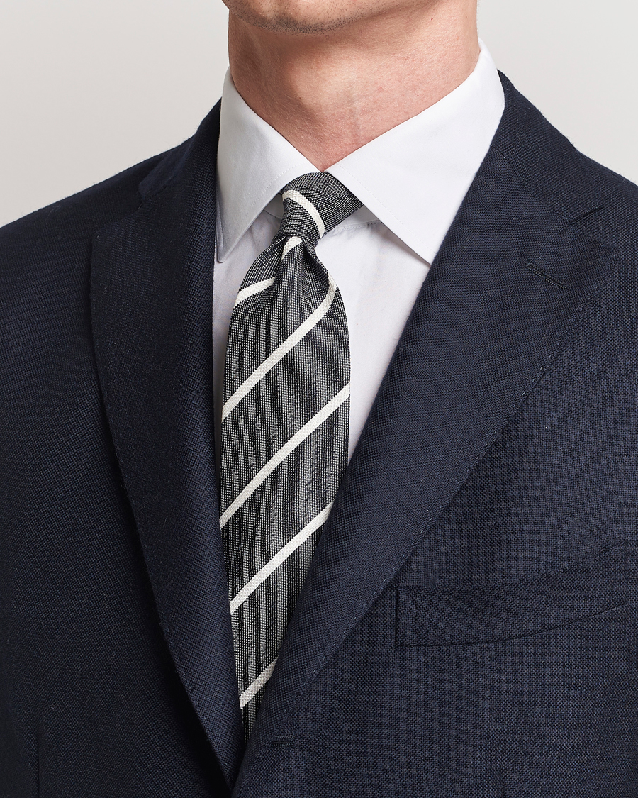 Homme | Cravates | Amanda Christensen | Silk Bouclé Striped 8cm Tie Navy