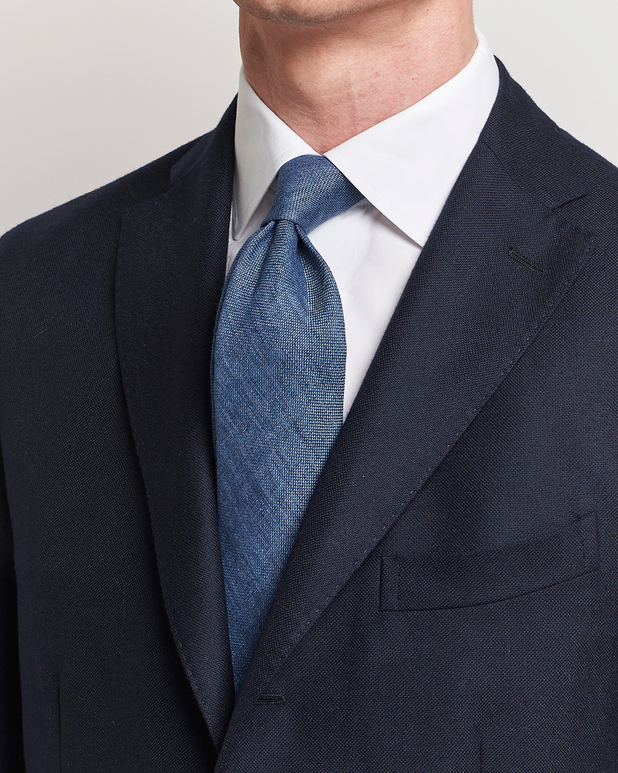 Homme | Cravates | Amanda Christensen | Hopsack Linen 8cm Tie Denim Blue