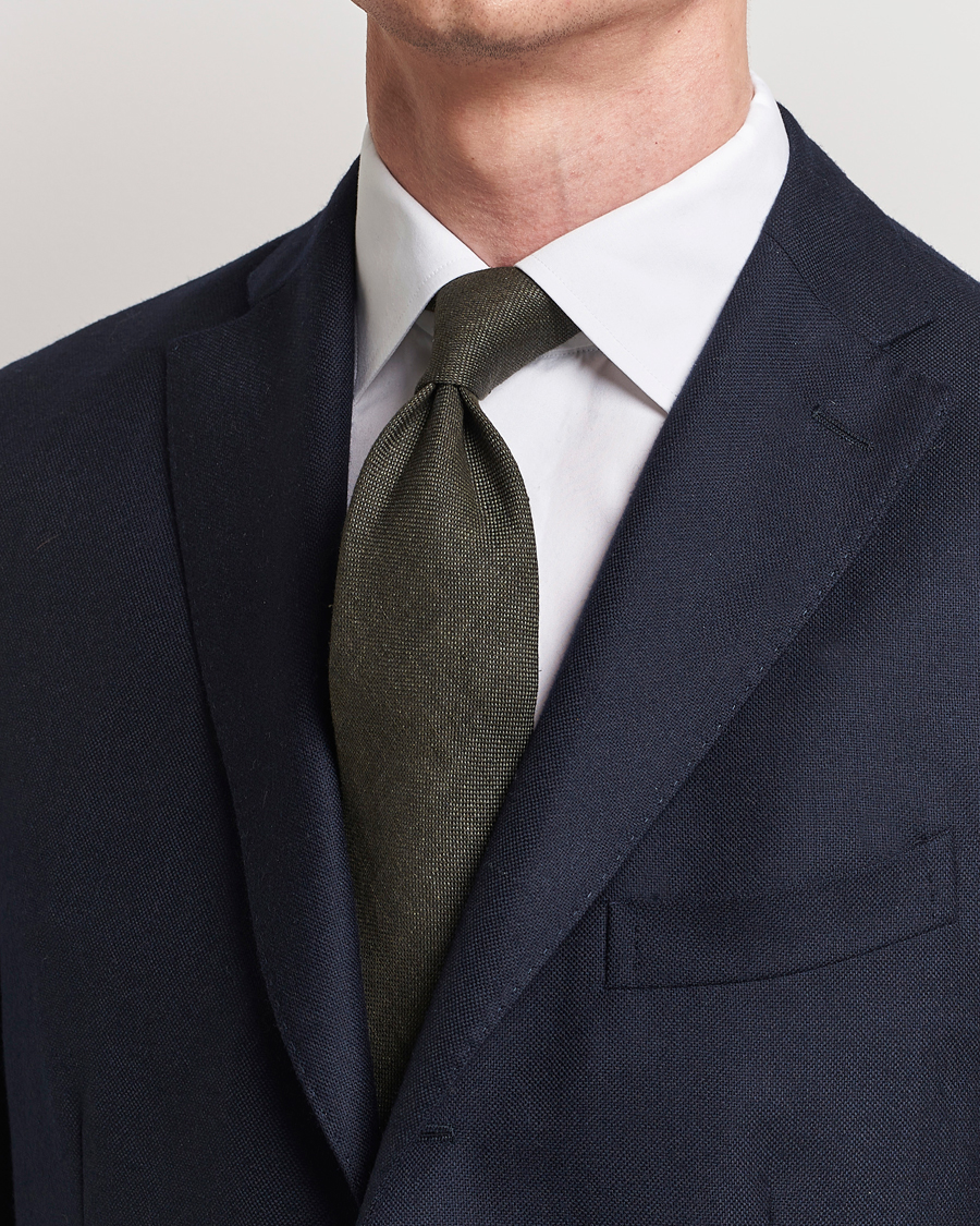 Homme | Cravates | Amanda Christensen | Hopsack Linen 8cm Tie Dark Olive