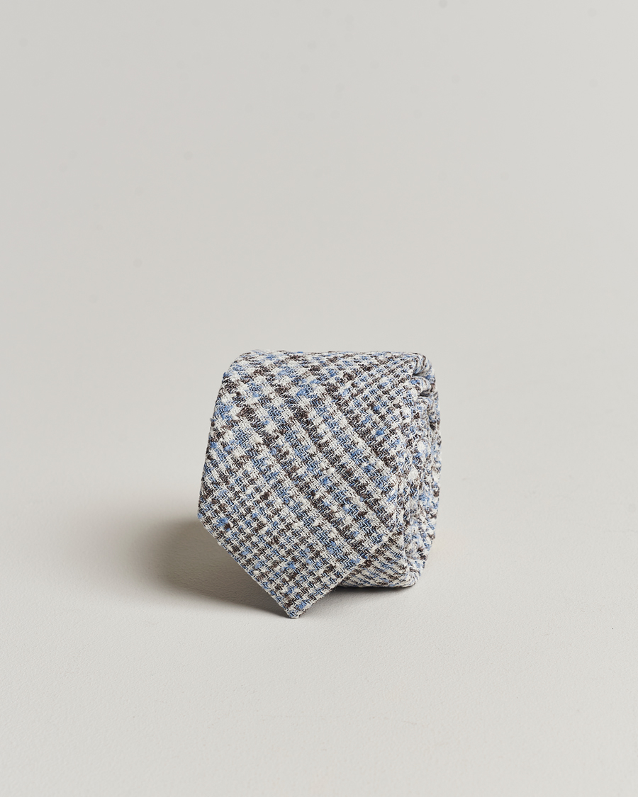 Homme | Amanda Christensen Linen Structured 8cm Tie White/Blue/Brown | Amanda Christensen | Linen Structured 8cm Tie White/Blue/Brown