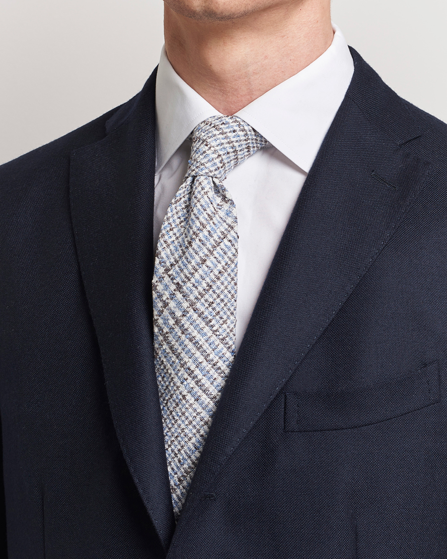 Homme | Cravates | Amanda Christensen | Linen Structured 8cm Tie White/Blue/Brown