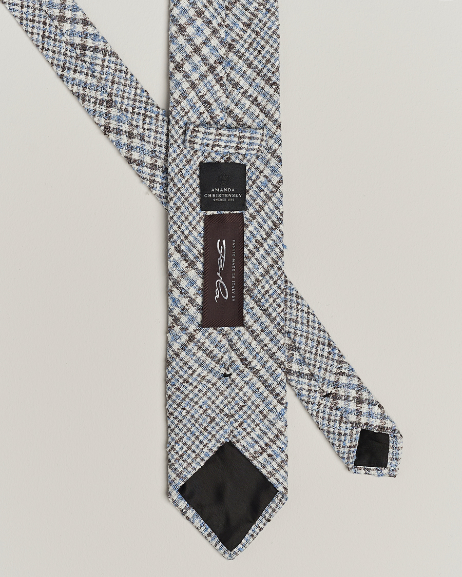 Homme | Amanda Christensen Linen Structured 8cm Tie White/Blue/Brown | Amanda Christensen | Linen Structured 8cm Tie White/Blue/Brown